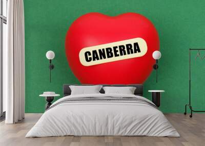 A vibrant red heart symbolizing love for Canberra, resting on a green surface, vibrant and inviting, capturing the spirit of the Australian capital Wall mural