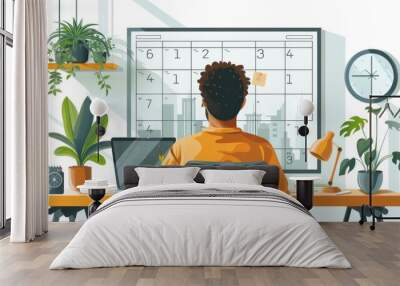 A work and holiday timetable is shown on a calendar. Effective time management and organization is demonstrated through effective time management. Flat graphic modern illustration isolated on white. Wall mural