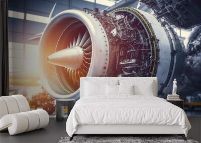 Aircraft engine. Aircraft engine repair and maintenance. AI Wall mural