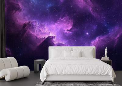 An amazing purple and pink starry sky with glowing clouds - great for digital wallpaper or creative art projects Wall mural