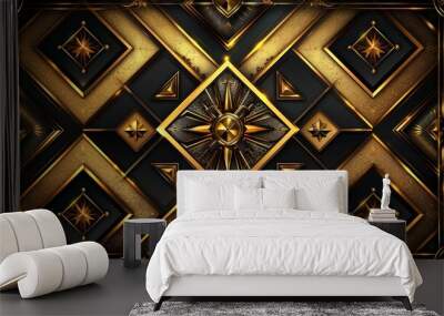 An art deco geometric pattern with luxury modern ornaments on a golden linear background. A ribbon banner, wallpaper or illustration in the style of the Great Gatsby. Wall mural