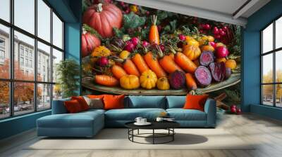 An exquisite platter of roasted vegetables for a festive holiday gathering Wall mural