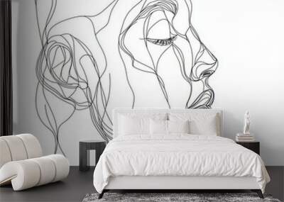 An illustration of a young girl in a single line portrait is a modern artwork of a woman face Wall mural