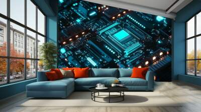 An inspirational quote on a glowing blue and green digital circuit board pattern, suitable for a tech-savvy, forward-looking theme. Wall mural