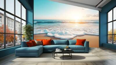 An open sky summer vacation with sand beaches and clear blue ocean Wall mural