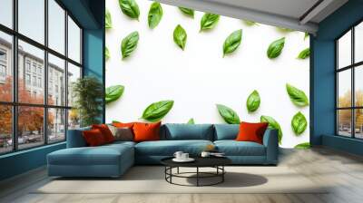 Basil leaves isolated on a transparent background, Asian organic herb and spice concept, healthy organic plant. Wall mural