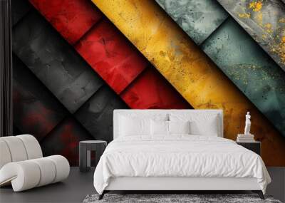 Black, red, yellow, green geometric banner background with space for text. Black History Month color design. Wall mural