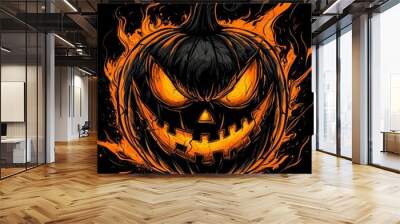 Black background with a creepy Halloween pumpkin graphic Wall mural