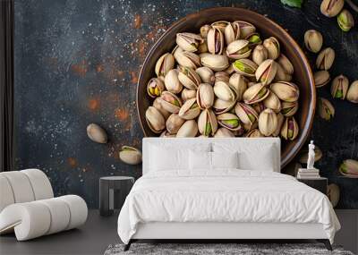 Bowl of Pistachio Nuts on Table Wall mural