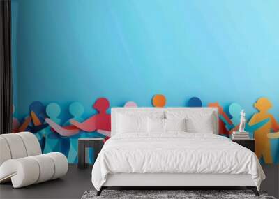 Bringing together a group of people made of paper. The concept of community and friendship is illustrated. Wall mural