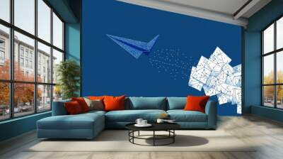 Businessman flying origami airplane tries to change direction, change career path or different direction, leadership or the freedom to choose own path to success. Wall mural