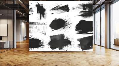 Calligraphy straight smears, stamps, lines. Hand drawn ink illustration isolated on white background. Modern black paint, ink brush stroke, line or texture. Wall mural