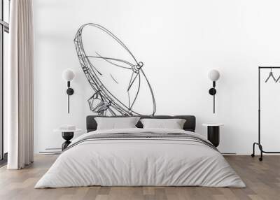 Continual one-line illustration of a satellite dish. Simple outline illustration. Wall mural