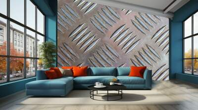 Corrugated metal sheet close up. White Checker Plate abstract floor metal stanless background stainless pattern surface. Wall mural