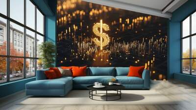 Currency gold dollar 3d sign money finance investment market on economy graph growth trade exchange stock graph background of global wealth diagram profit banking. Wall mural