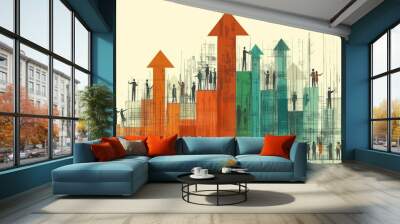 Developing the concept of work efficiency, and working together to help grow rising arrow chart is a growth strategy, a collaboration between businessmen and women, and a partnership between their Wall mural