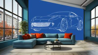 drawing of a sports car blue background vector Wall mural