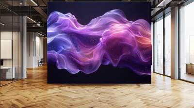 Dynamic wave lines in purple violet blue green colors isolated on black background for AI technology, music, sound, and voice concepts Wall mural