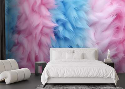 eco-fur bedspread, faux fur is in fashion, in soft pink and blue tones. Abstract wool texture like cotton candy close-up Wall mural