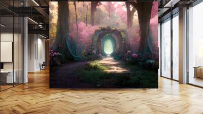 Fairytale portal in pink shades. 3D render. Wall mural