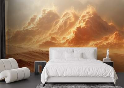 Fantasy desert landscape with clouds and sand storms. 3D rendering. Raster illustration... Wall mural