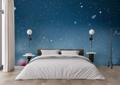 Glittering silver snowflakes on white with red berries Wall mural