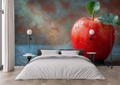 Global idea concept with red half Apple on pastel blue background. Minimalist concept. Wall mural