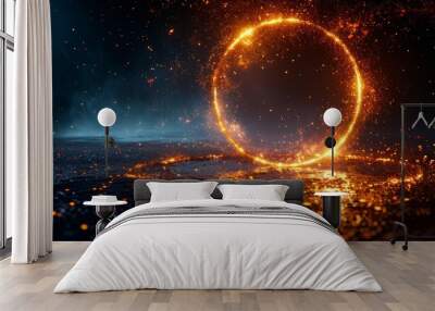 Glow dust in the air. Sparkle glitter circle round shape frame. Modern illustration. Wall mural