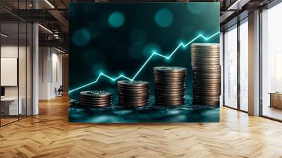 Graph of money growth in economy finance, stock market, currency, or stock investment with success trade in global exchange market on 3D background. Wall mural