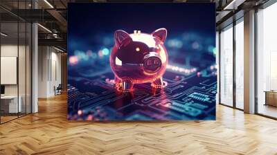 piggy bank money coins saving in futuristic background Wall mural