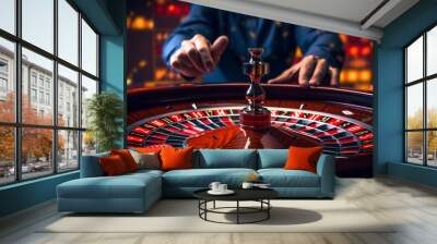 Roulette table and croupier's hand Wall mural