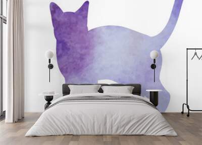 icon, on white background, purple watercolor silhouette of a cat Wall mural