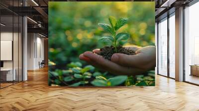 Icon concept for corporate social responsibility and giving back to the community with a green nature background for business and organizations. Wall mural