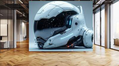 Illustration of a Digital Military Futuristic Safety Helmet. Electronic equipment of the future. 3D illustration for use in both military and civil applications. Wall mural