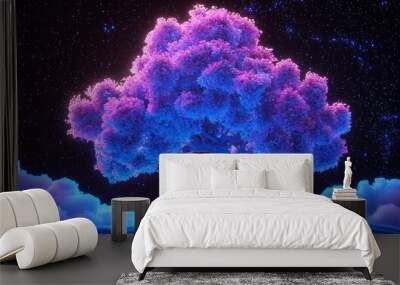 Imaginative tree with blue and pink foliage and a full moon in the night sky Wall mural