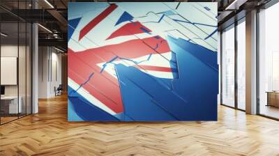 In this financial crisis business trend data background, the United Kingdom flag or the United Kingdom flag is used to analyze profit and finance business trends. Wall mural