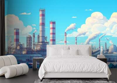 In this illustration, a chemical, petrochemical, or processing plant is depicted. Wall mural