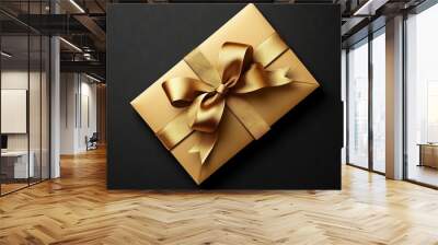 Isolated 3D illustration of a golden credit or gift card with a golden ribbon Wall mural