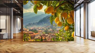 Italy's Amalfi coast in the summertime and lemons in a sunny garden Wall mural