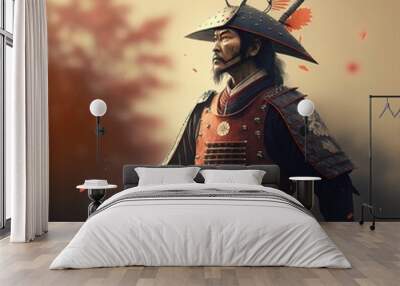 Japanese samurai illustration, digital art style, illustrated painting 3D illustration Wall mural