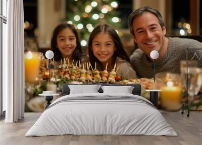 Joyful family celebration at a festive table full of delicious food Wall mural