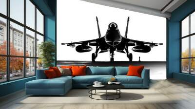 Military fighter jet silhouette on white background Generative AI Wall mural