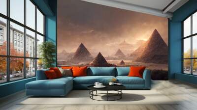 mysterious pyramids ancient civilization illustration art Wall mural