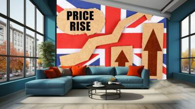 On the flag of Great Britain, a growth chart and a cardboard plate with the inscription - Price rise Wall mural