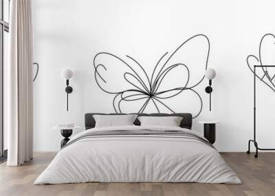 One line illustration of a butterfly flying. A modern isolated background with a butterfly flying. Wall mural