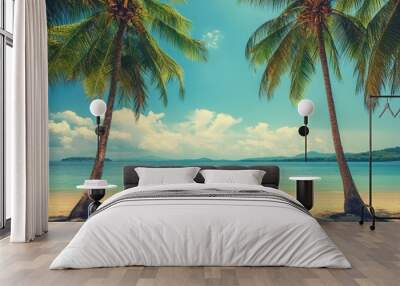 Palm trees and a tropical beach with a peaceful and vibrant ambiance. Wall mural