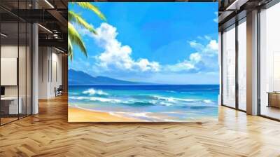 Palm trees and a tropical beach with vibrant colors and a serene atmosphere. Banner. Wall mural