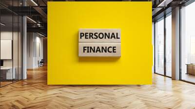 Personal finance symbol. Wooden blocks with words Personal finance on beautiful yellow background, copy space. Business and Personal finance concept. Wall mural