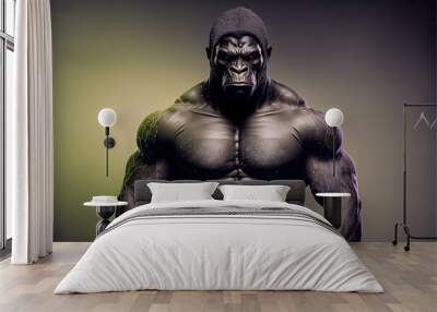 Portrait of a gorilla fitness athlete. AI Wall mural