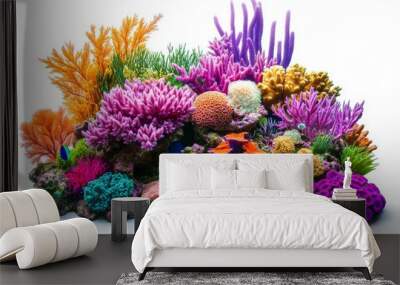 Sea stone with coral reef and colorful branches isolated on background. Wall mural